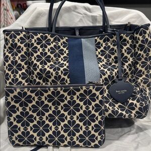 Kate Spade Blue and Cream Floral Tote with Pouch